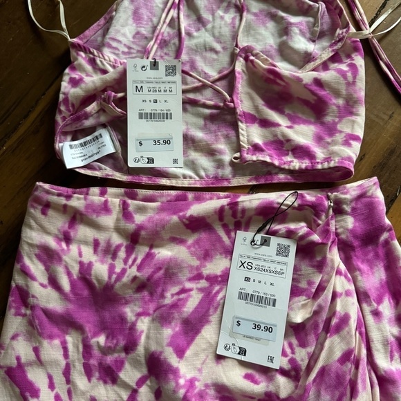 Zara Pink and White Tie Dye Criss Cross Cropped Top and Skirt - Picture 7 of 14